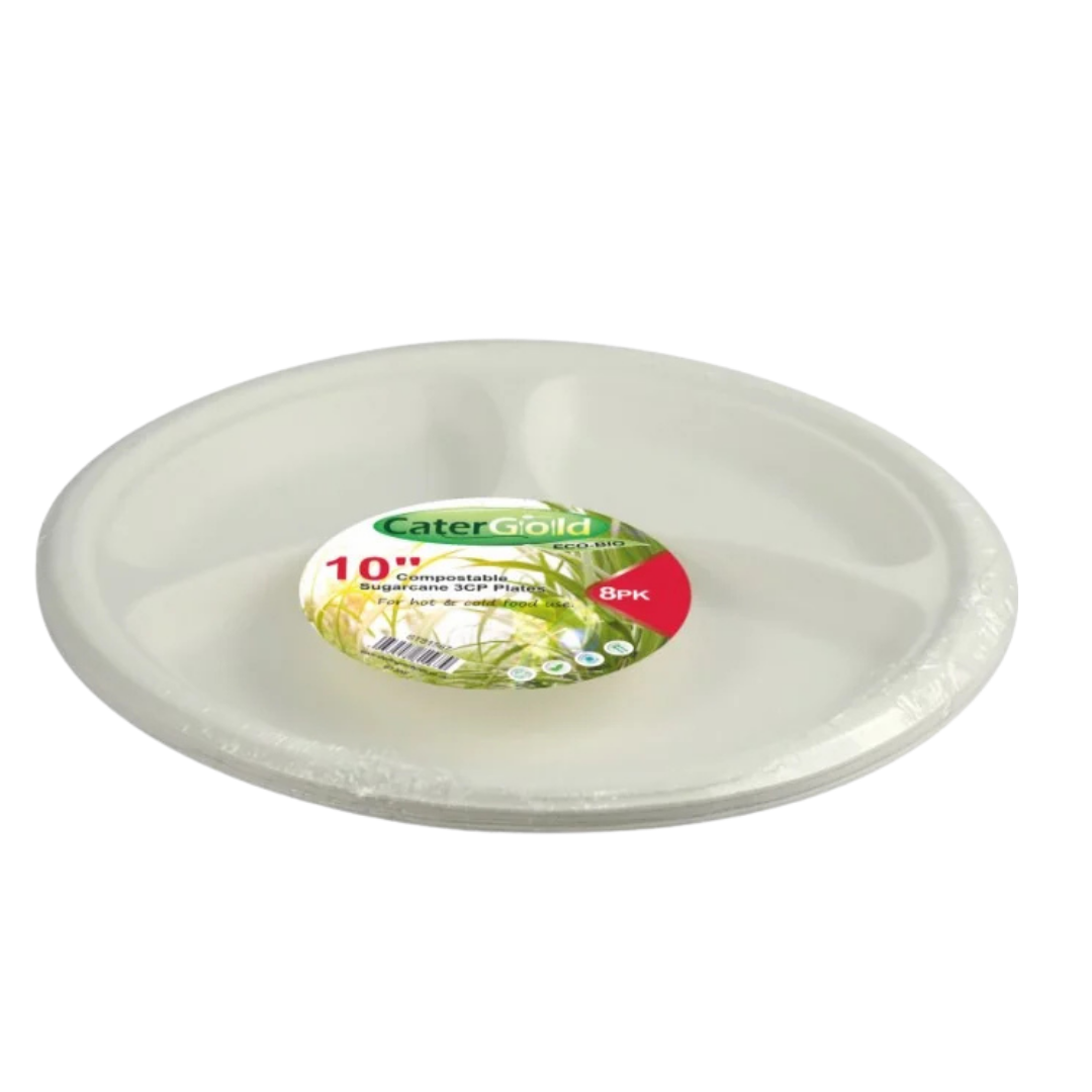 Disposable Plates 3 Compartment 10" - 8pk